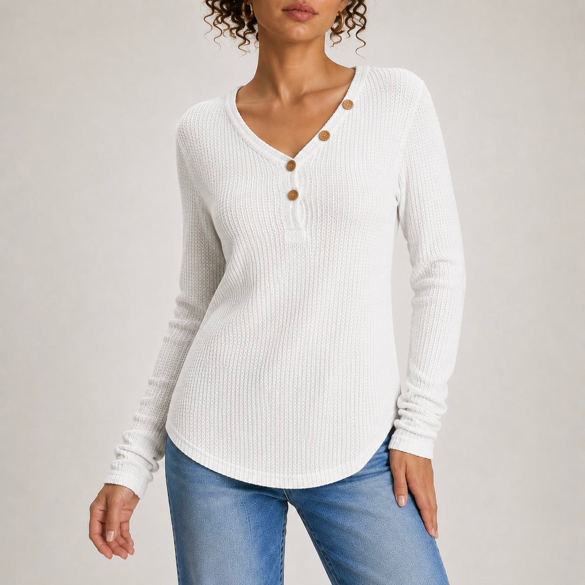 Women's Liora Button Open Neckline Top