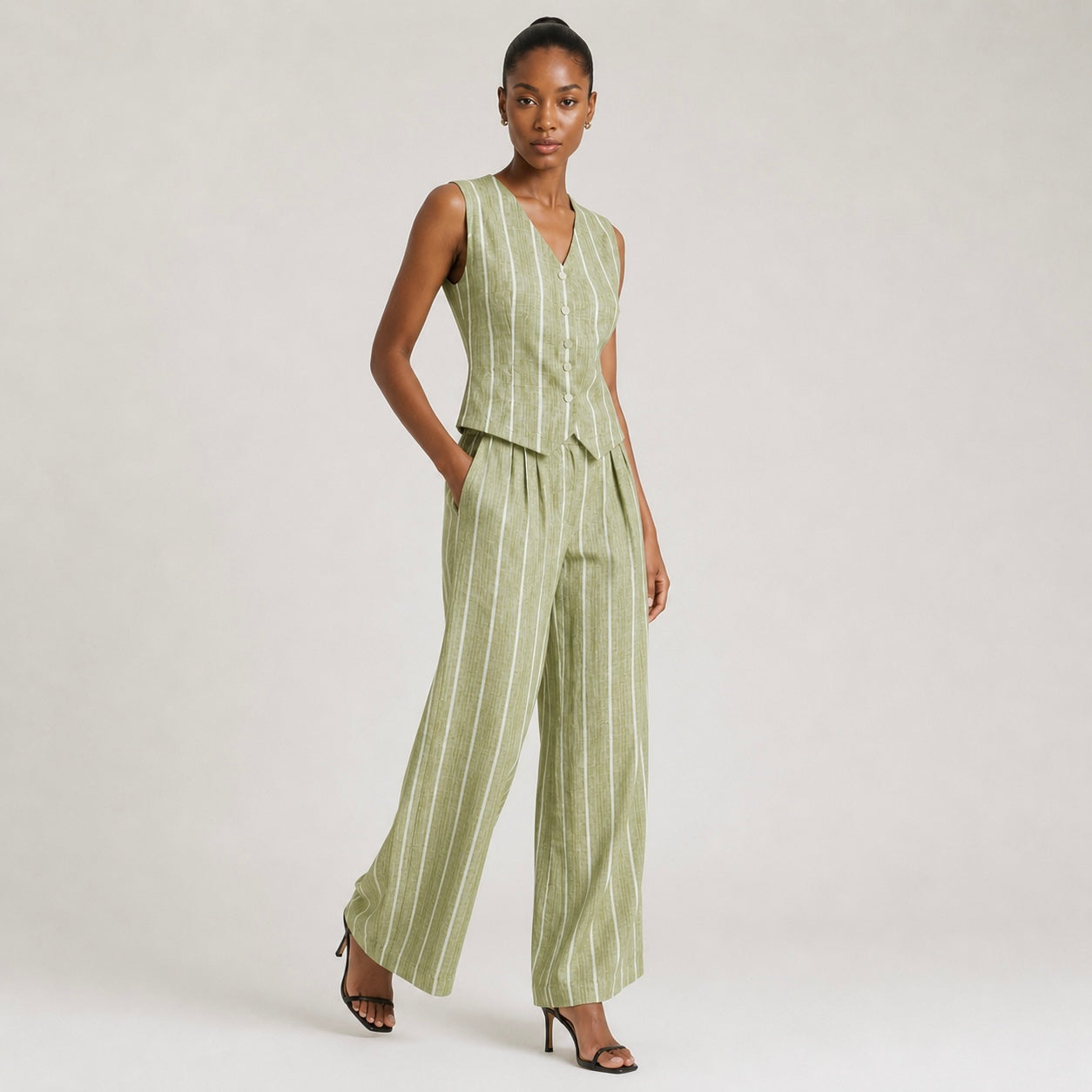 Women’s Nina Striped Waistcoat & Wide Leg Trouser Co-Ord Set