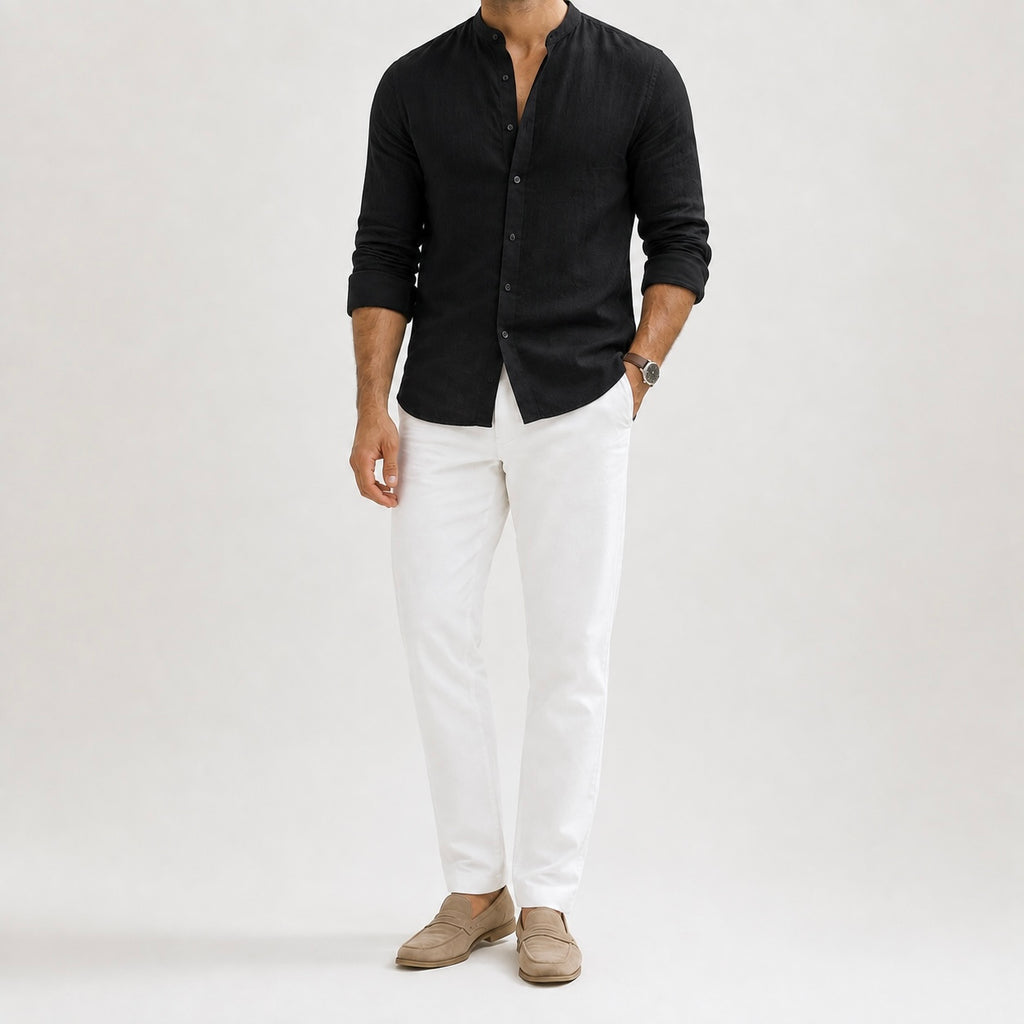 Men's Riven Half-Collar Cotton Shirt