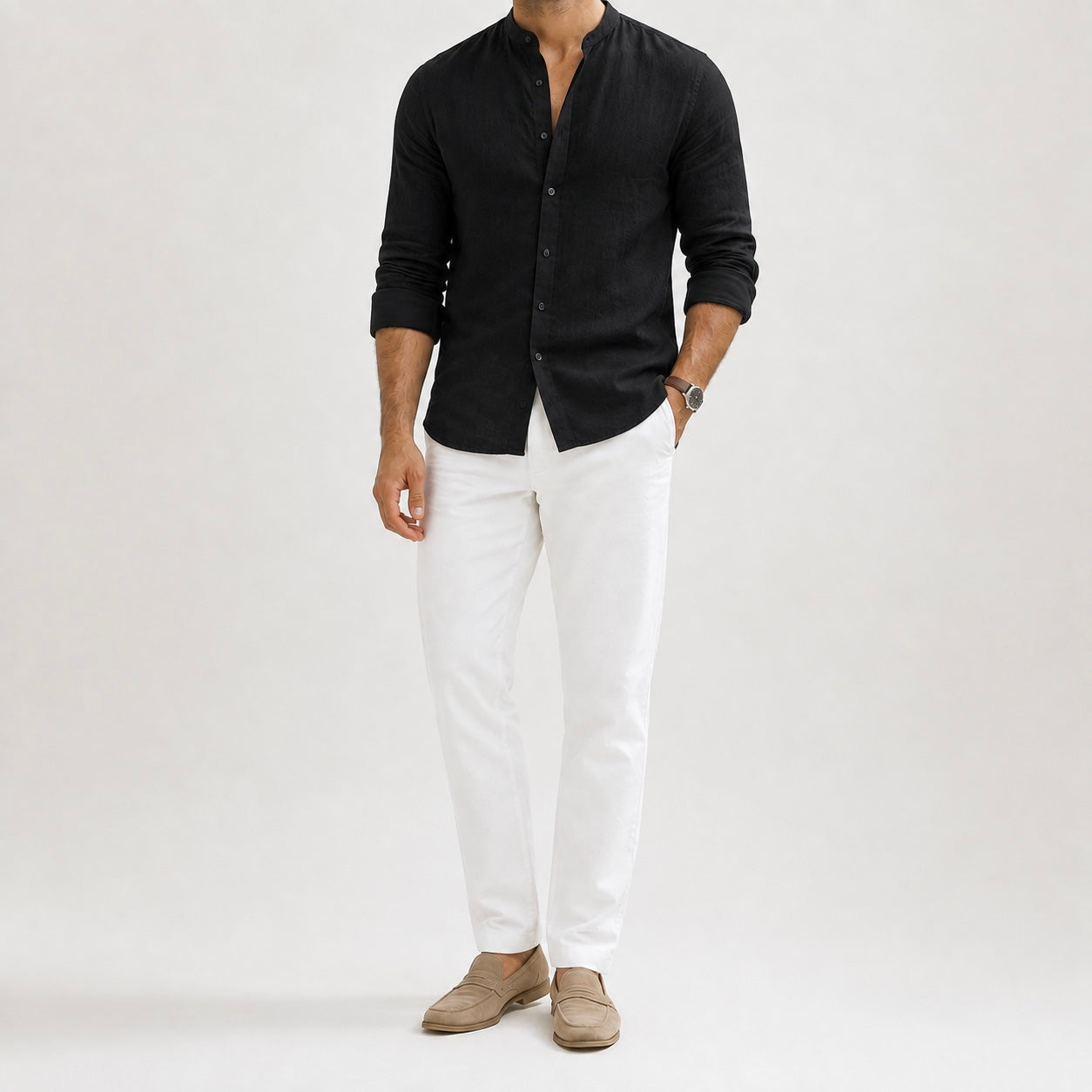 Men's Riven Half-Collar Cotton Shirt
