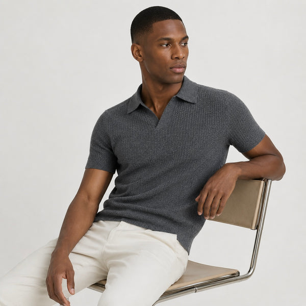 Men's Elric Woven Open-Collar Smart/Casual Polo Shirt