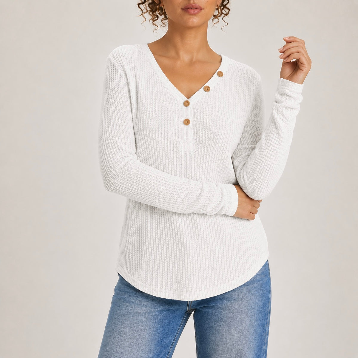 Women's Liora Button Open Neckline Top