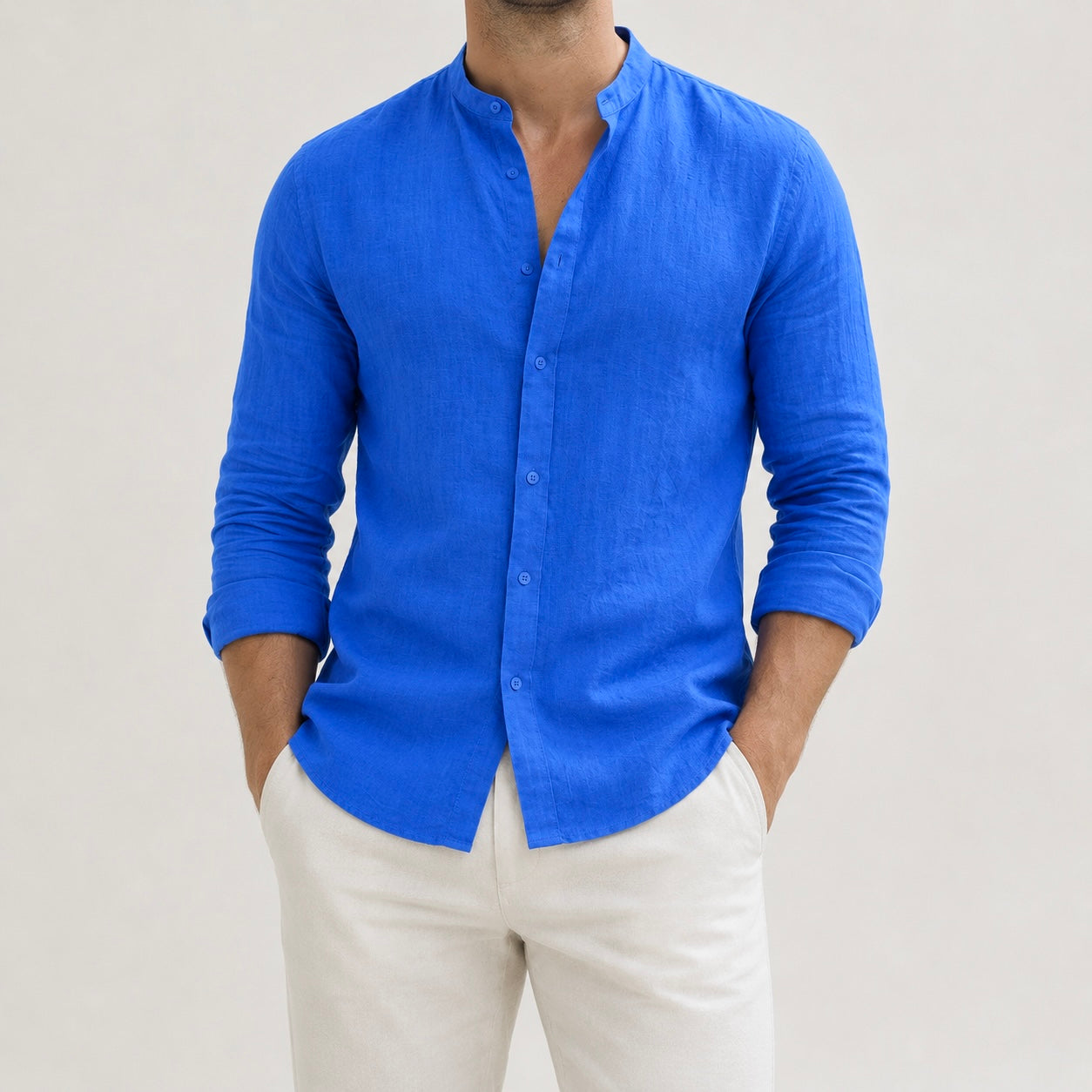 Men's Riven Half-Collar Cotton Shirt
