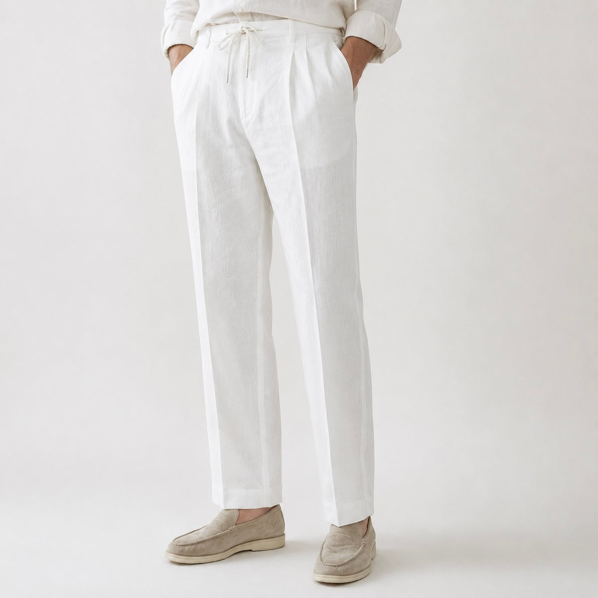 Men’s Dante Linen Pleated Straight Leg Drawstring Trousers