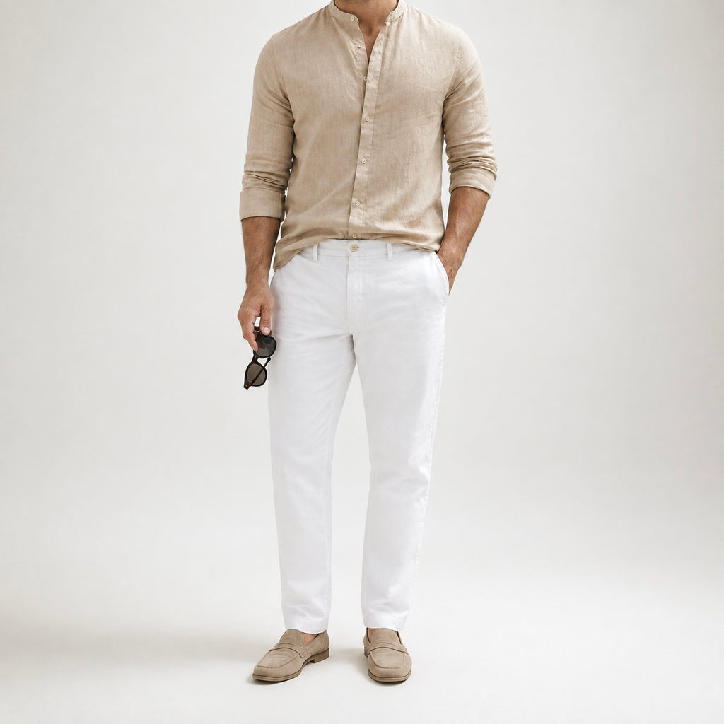 Men's Riven Half-Collar Cotton Shirt