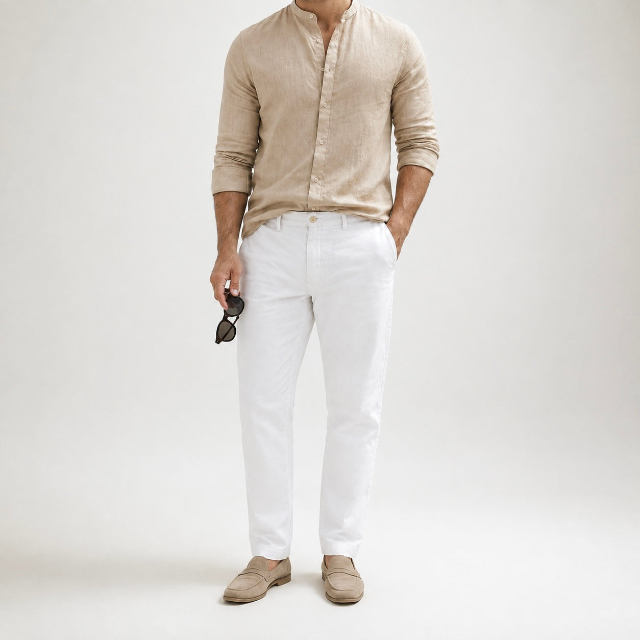 Men's Riven Half-Collar Cotton Shirt