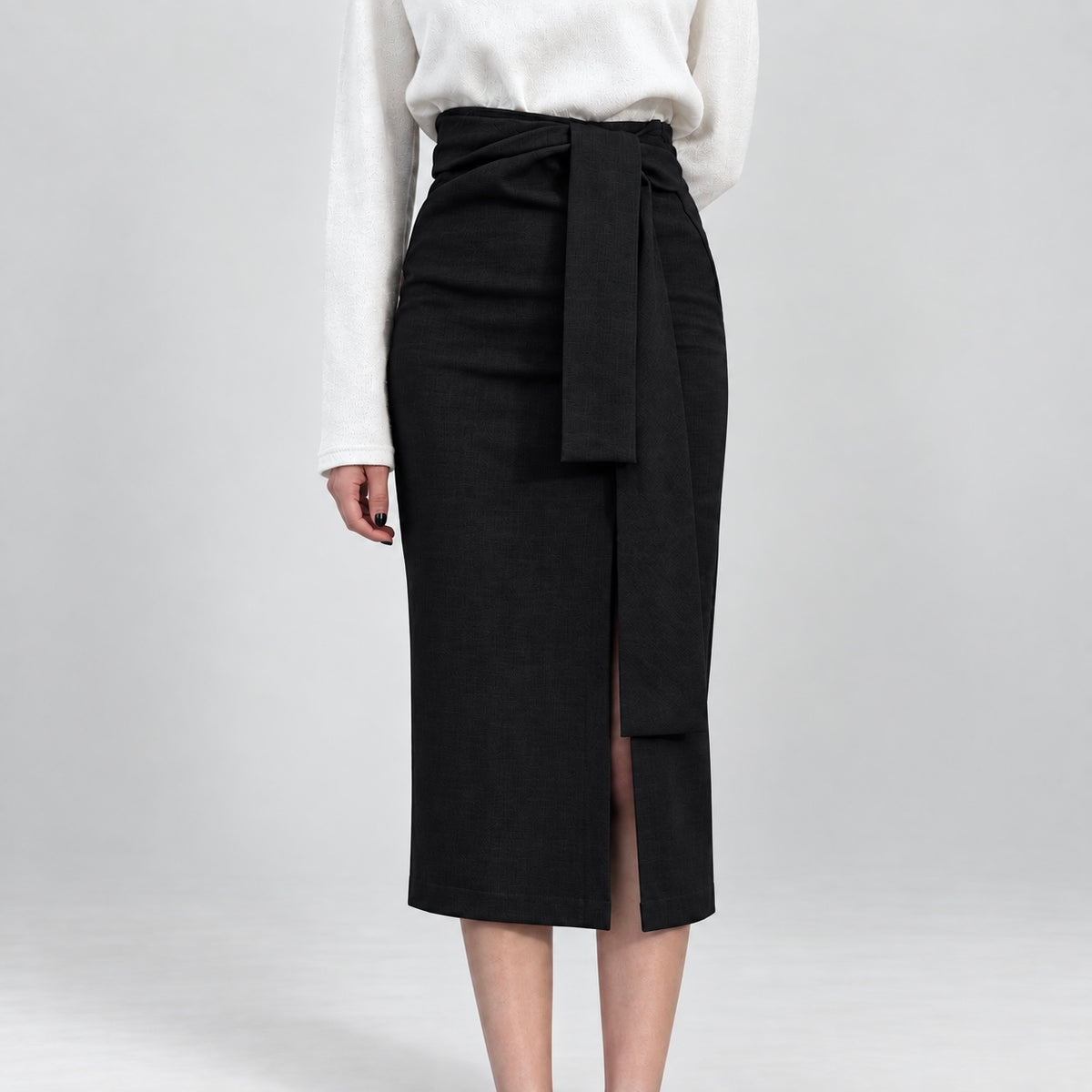 Women's Imogen High Waist Tie Front Midi Pencil Skirt