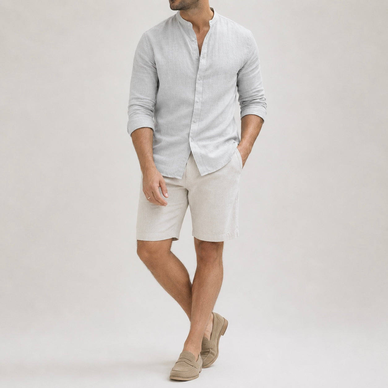 Men's Riven Half-Collar Cotton Shirt
