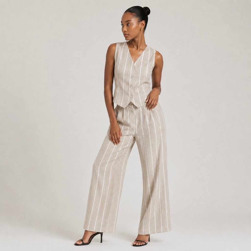 Women’s Nina Striped Waistcoat & Wide Leg Trouser Co-Ord Set