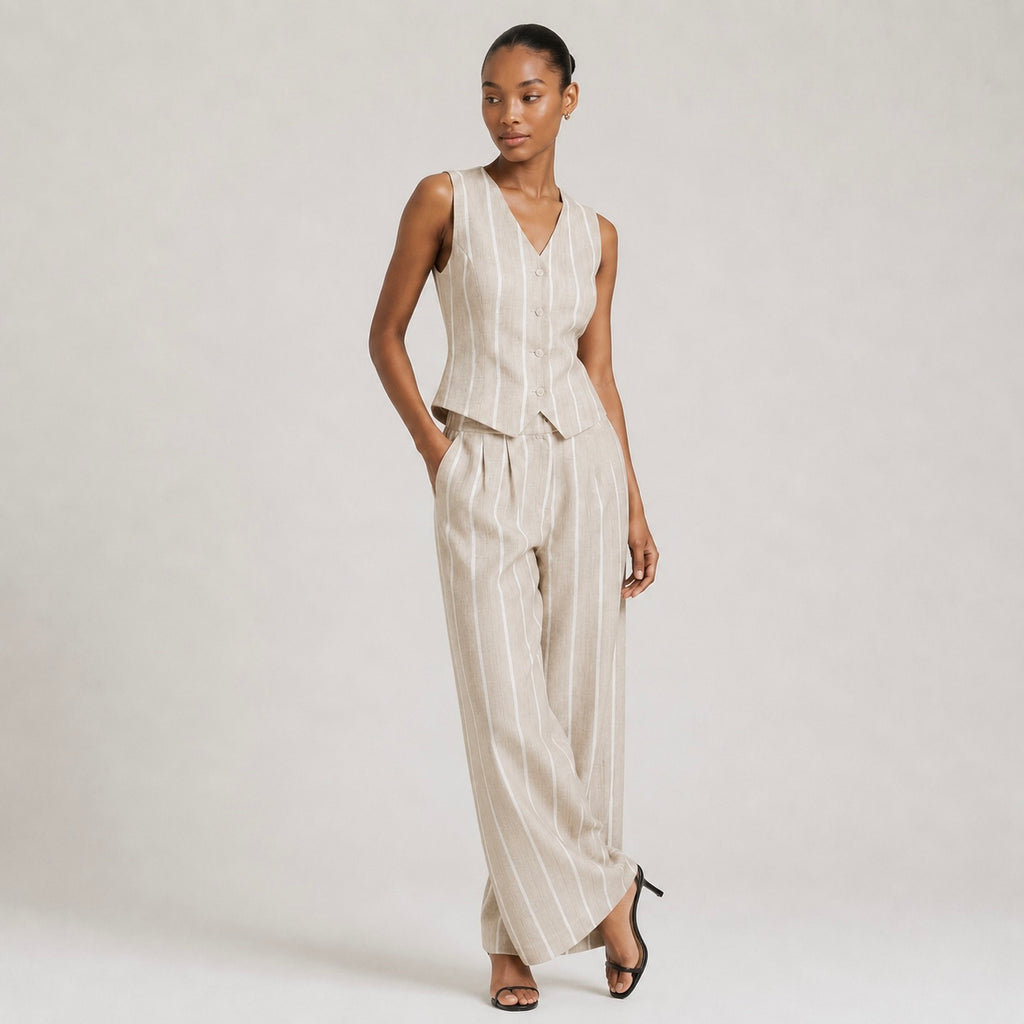 Women’s Nina Striped Waistcoat & Wide Leg Trouser Co-Ord Set