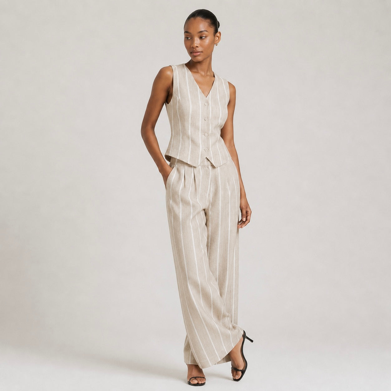 Women’s Nina Striped Waistcoat & Wide Leg Trouser Co-Ord Set