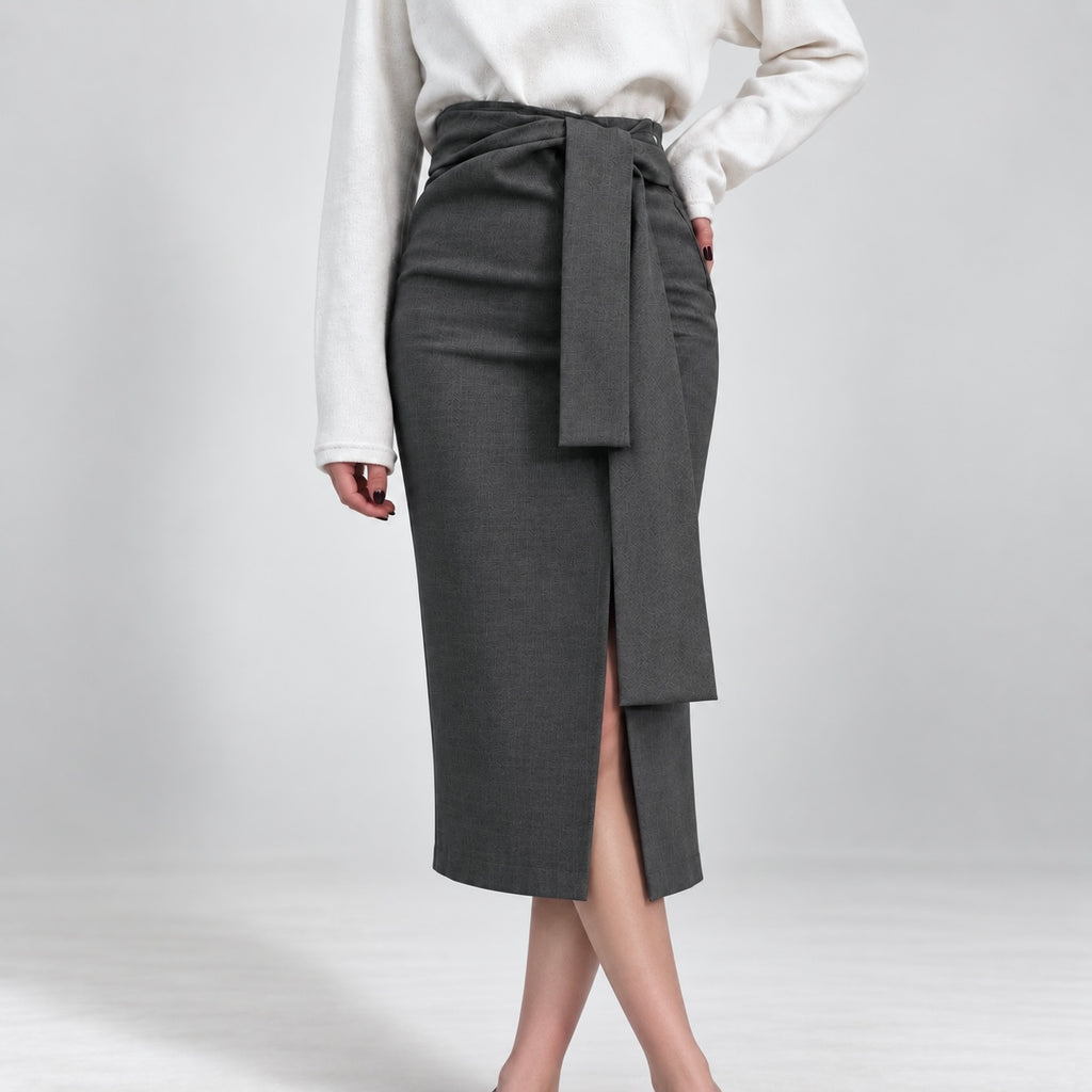 Women's Imogen High Waist Tie Front Midi Pencil Skirt