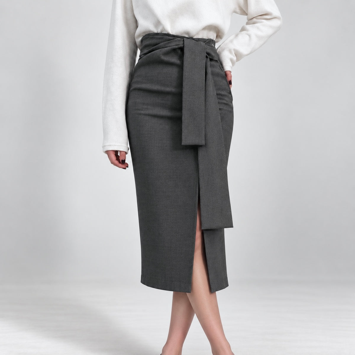 Women's Imogen High Waist Tie Front Midi Pencil Skirt