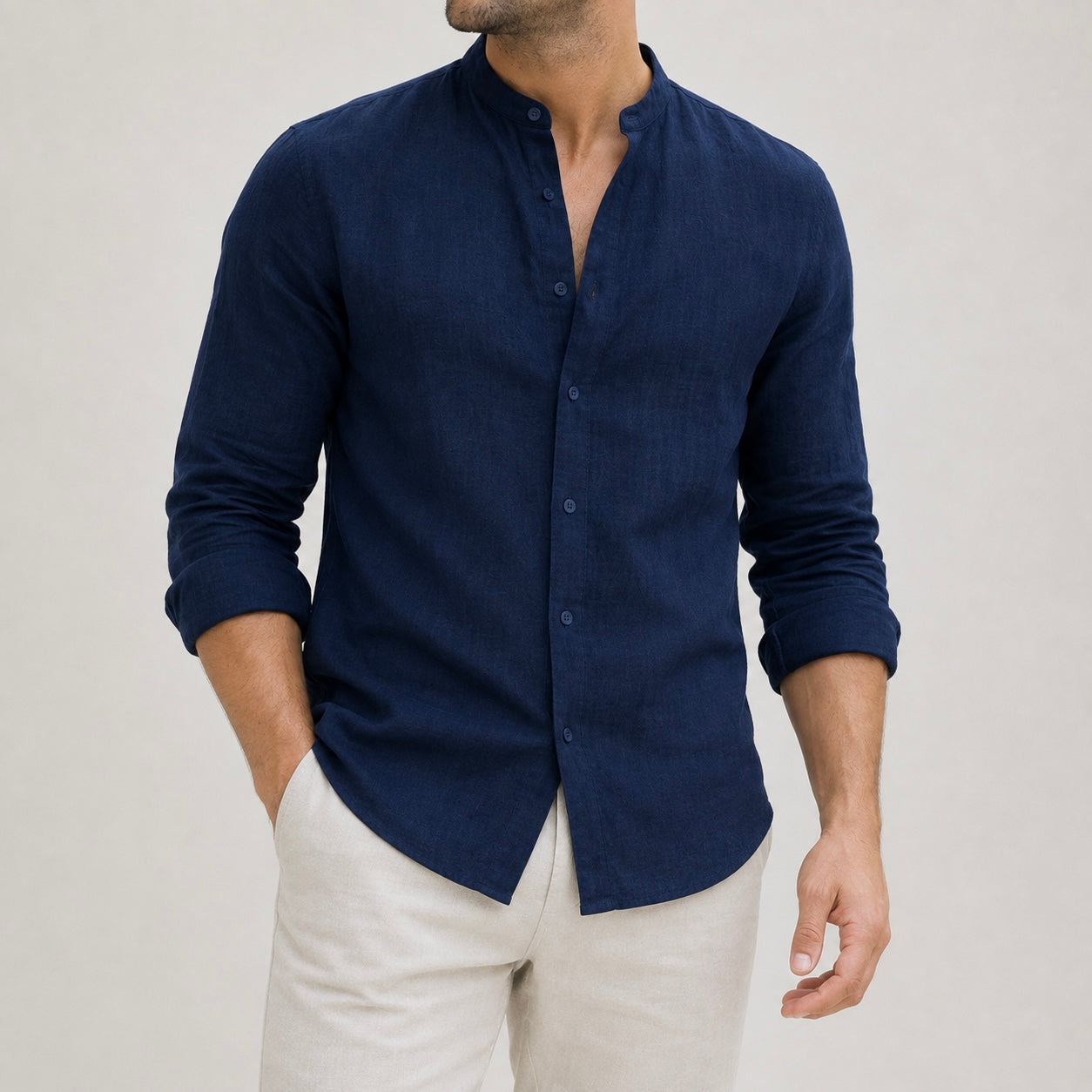 Men's Riven Half-Collar Cotton Shirt
