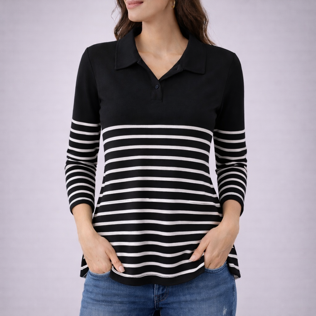 Elara Stripe Polo Top