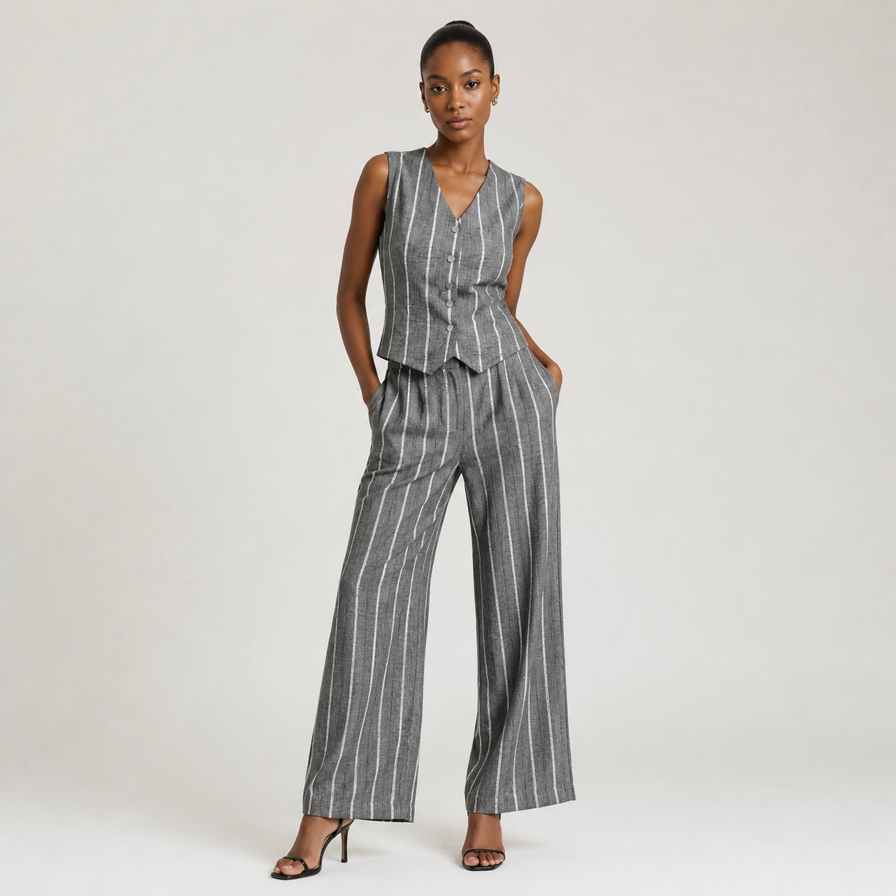 Women’s Nina Striped Waistcoat & Wide Leg Trouser Co-Ord Set