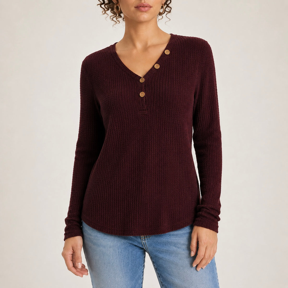 Women's Liora Button Open Neckline Top