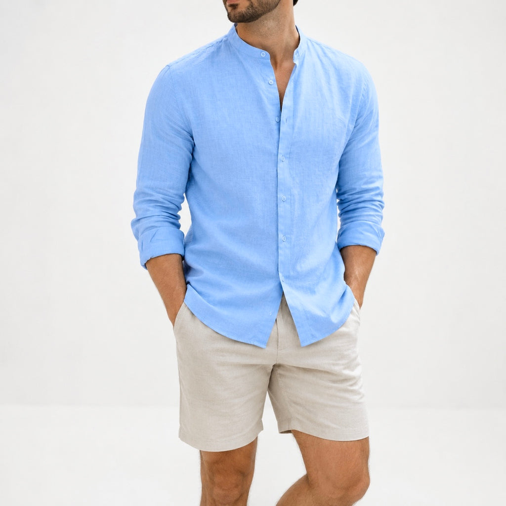 Men's Riven Half-Collar Cotton Shirt