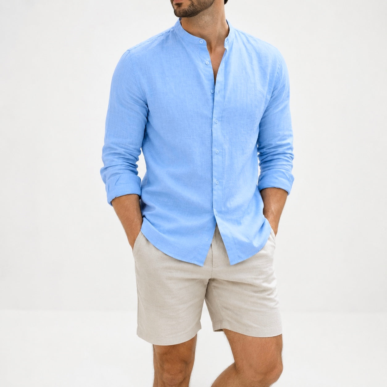 Men's Riven Half-Collar Cotton Shirt