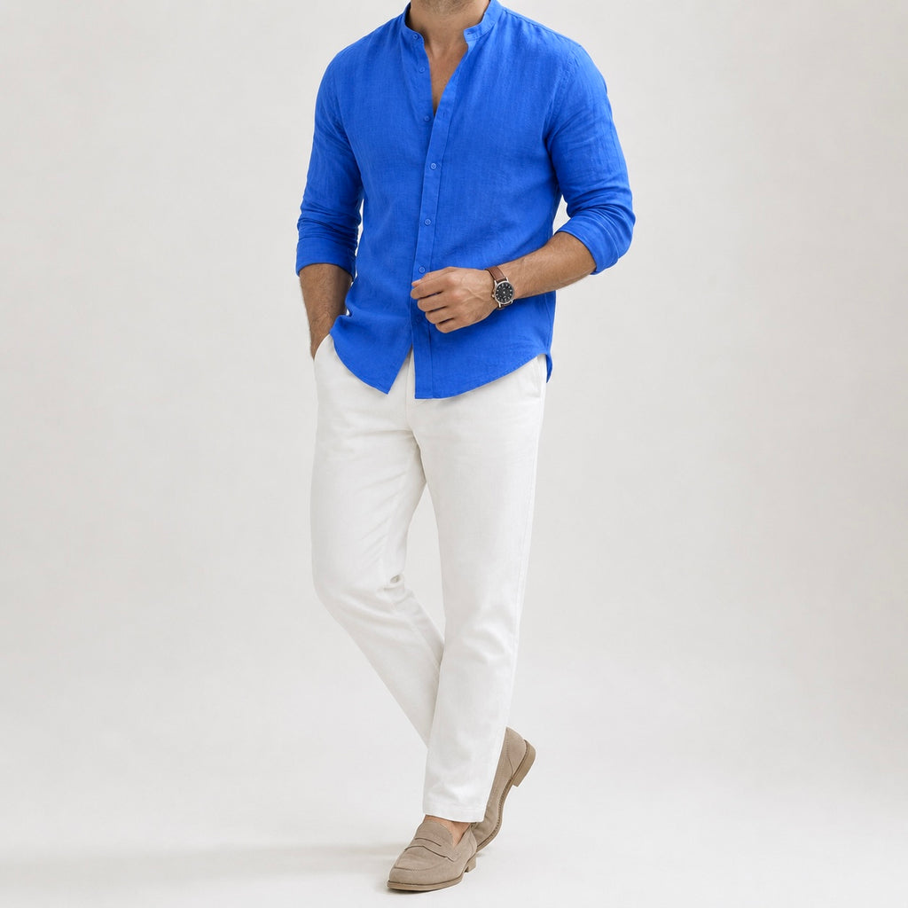 Men's Riven Half-Collar Cotton Shirt