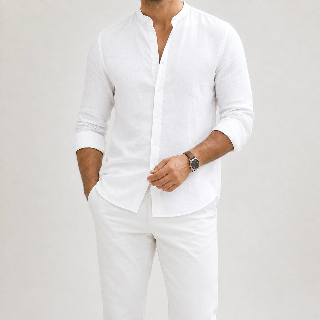 Men's Riven Half-Collar Cotton Shirt