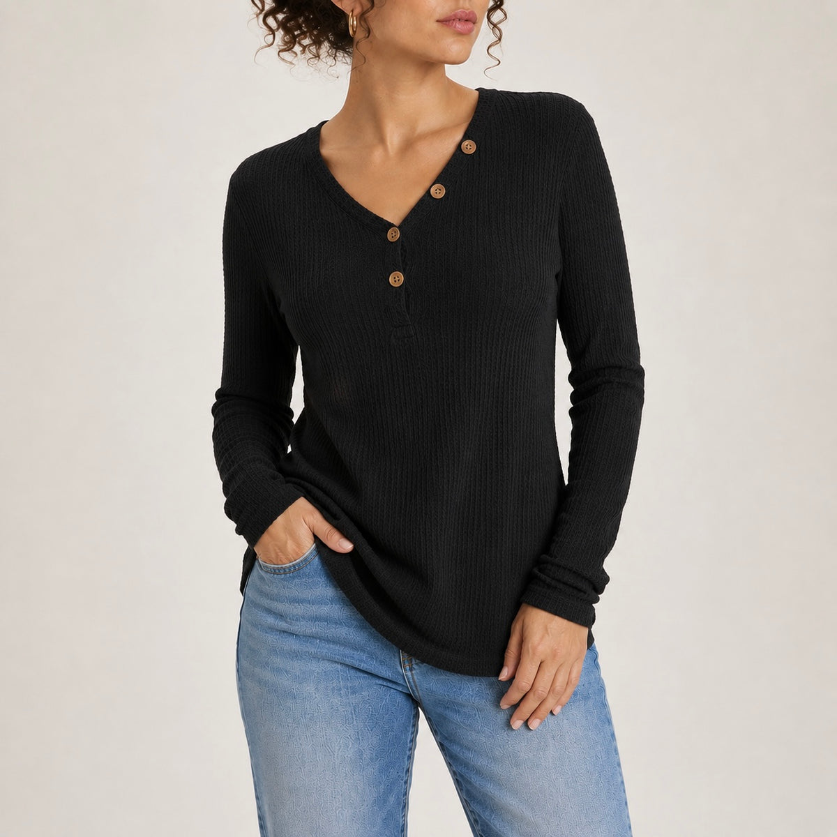 Women's Liora Button Open Neckline Top