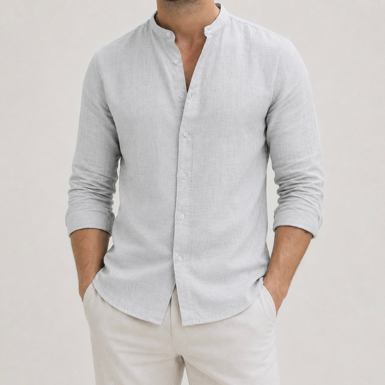 Men's Riven Half-Collar Cotton Shirt