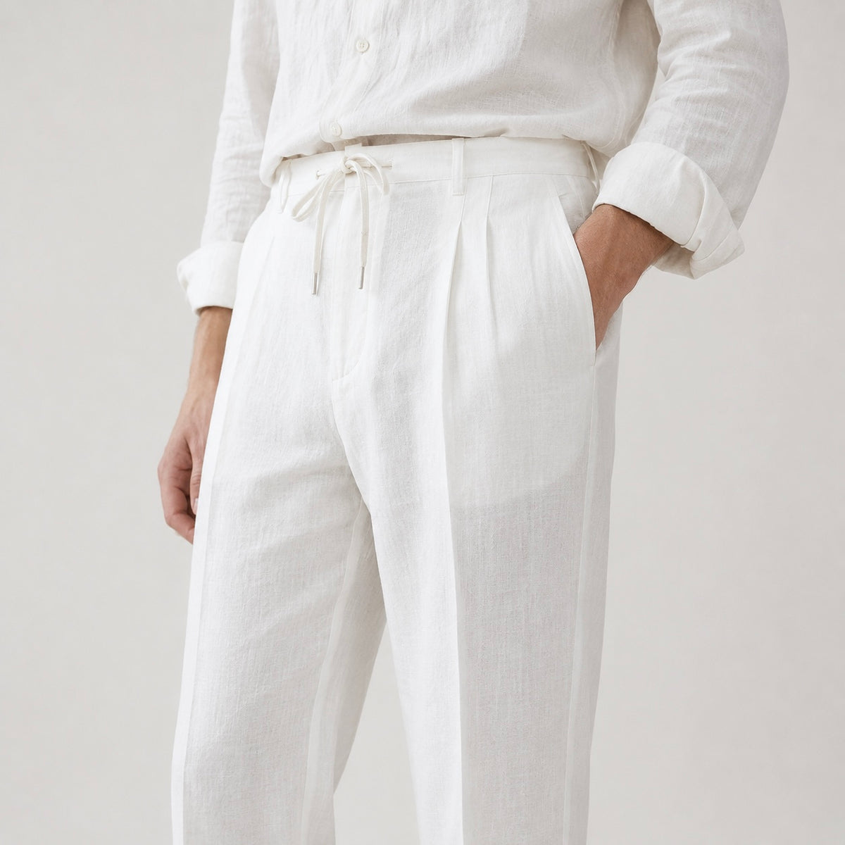 Men’s Dante Linen Pleated Straight Leg Drawstring Trousers