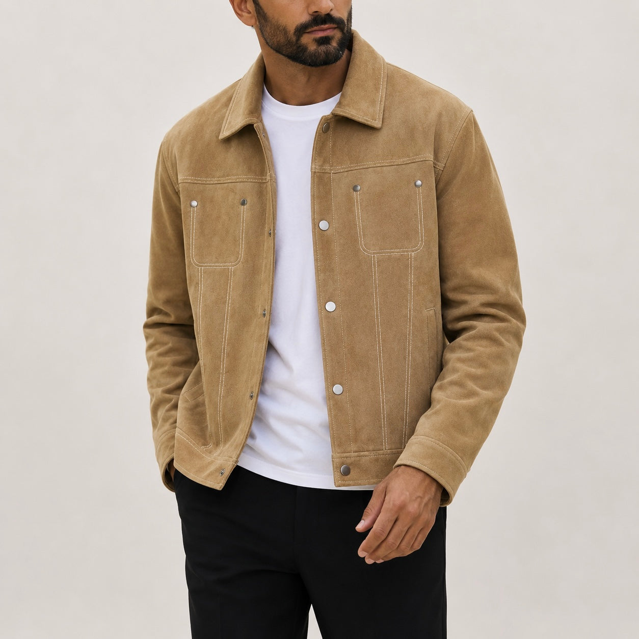 Men's Blake Button-Front Suede Jacket with Detailing