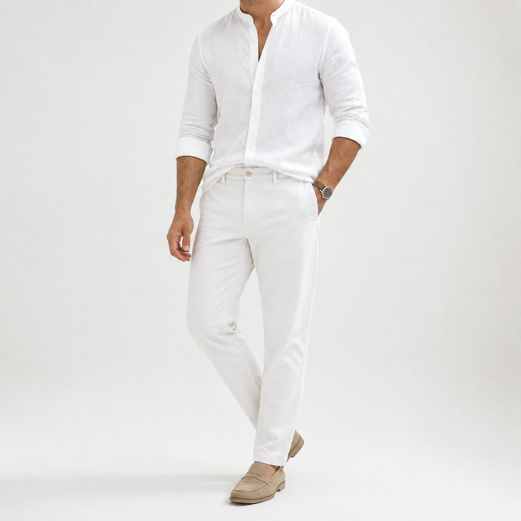 Men's Riven Half-Collar Cotton Shirt