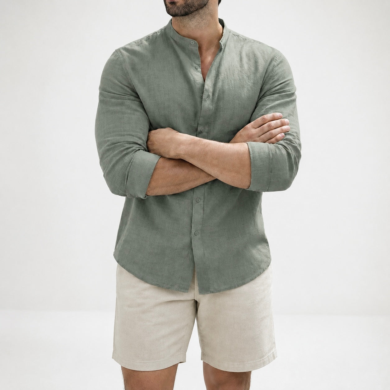 Men's Riven Half-Collar Cotton Shirt