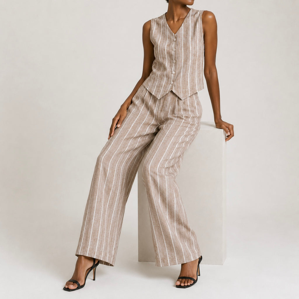 Women’s Nina Striped Waistcoat & Wide Leg Trouser Co-Ord Set