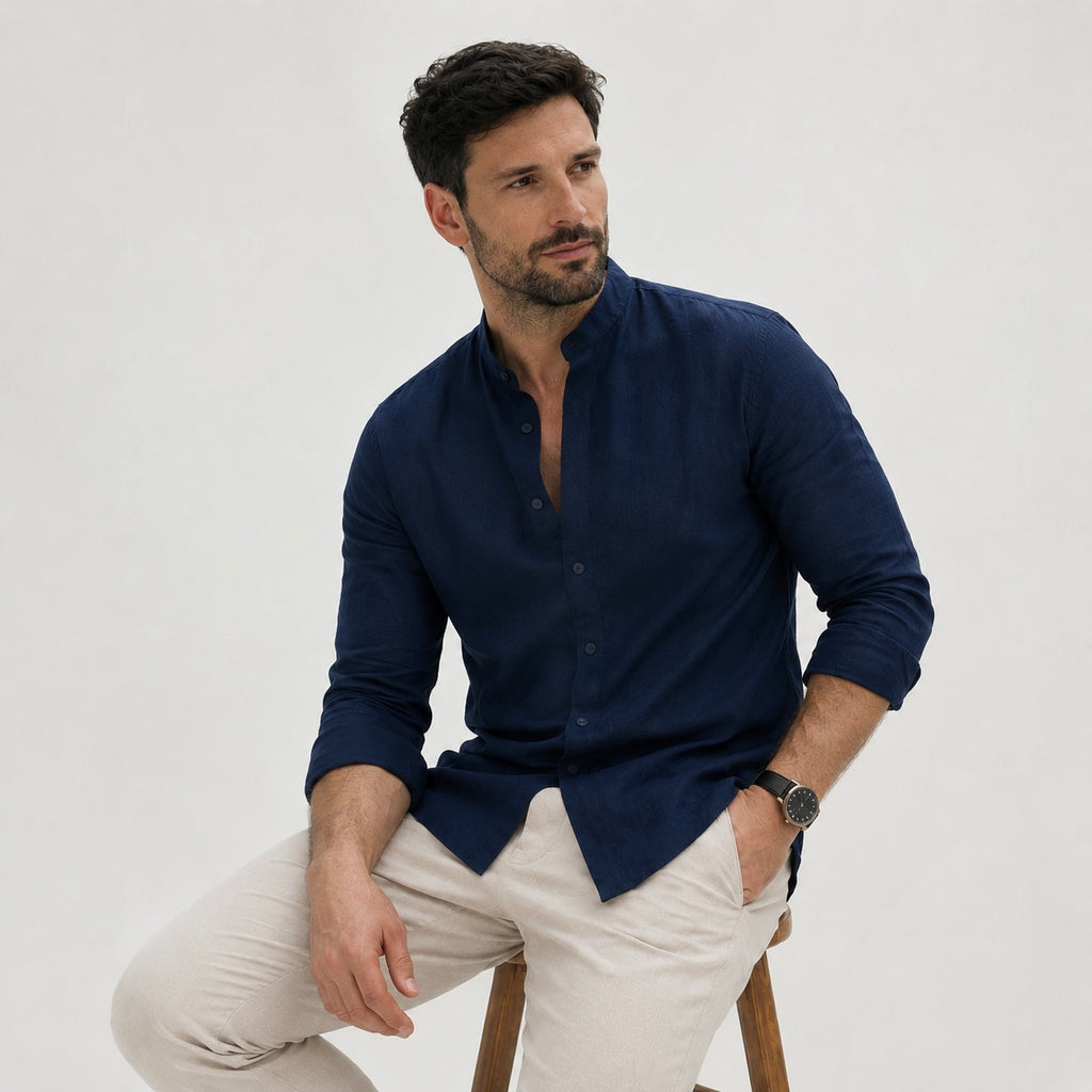 Men's Riven Half-Collar Cotton Shirt