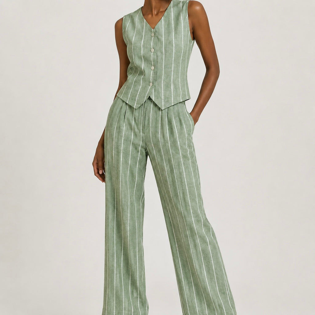 Women’s Nina Striped Waistcoat & Wide Leg Trouser Co-Ord Set