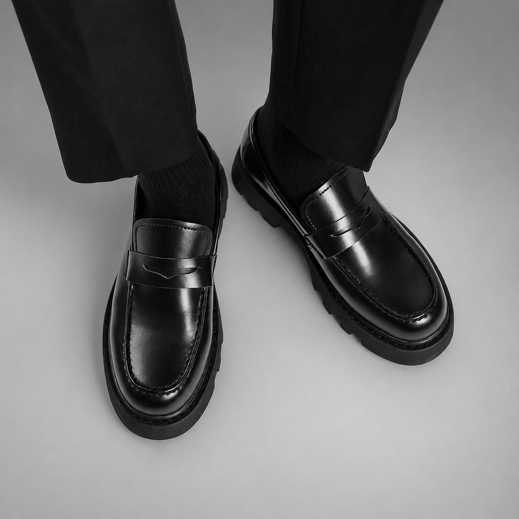 Men's Black Hugo Chunky Leather Penny Loafers