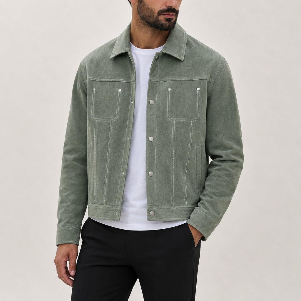 Men's Blake Button-Front Suede Jacket with Detailing