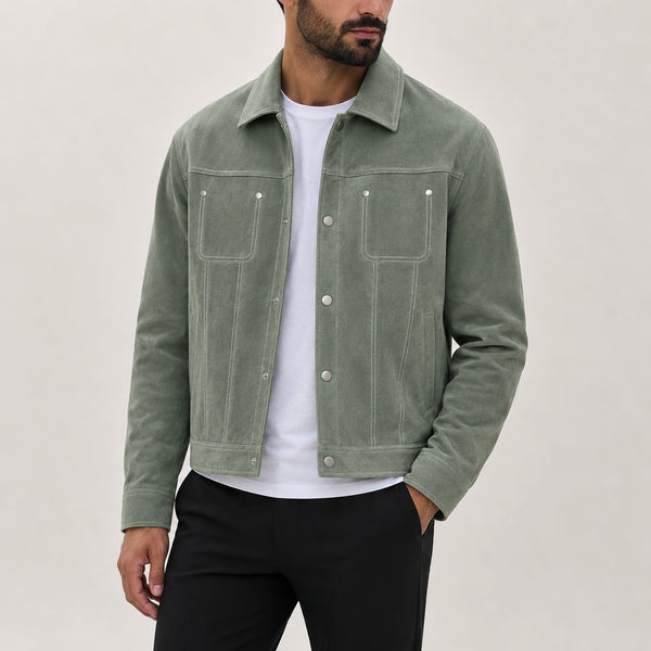 Men's Blake Button-Front Suede Jacket with Detailing