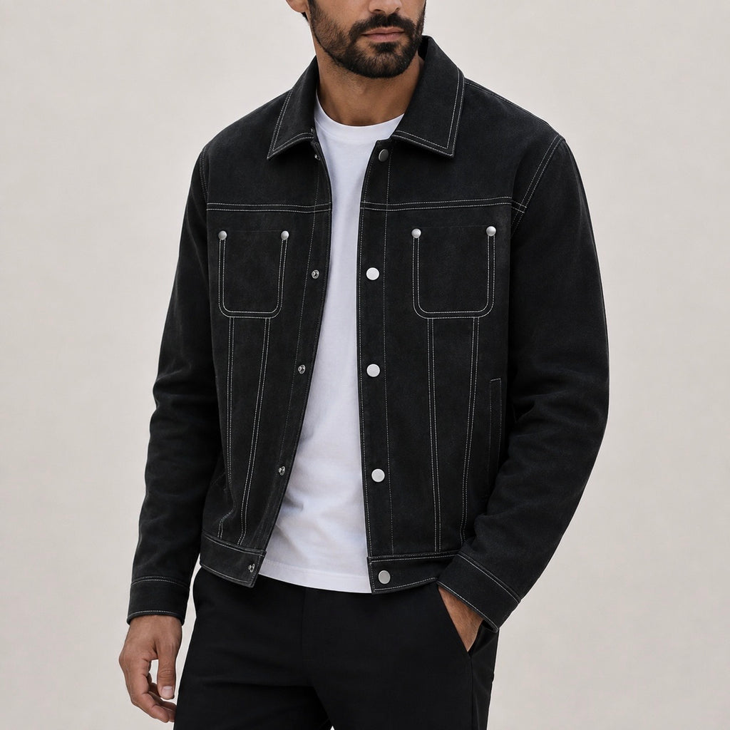 Men's Blake Button-Front Suede Jacket with Detailing
