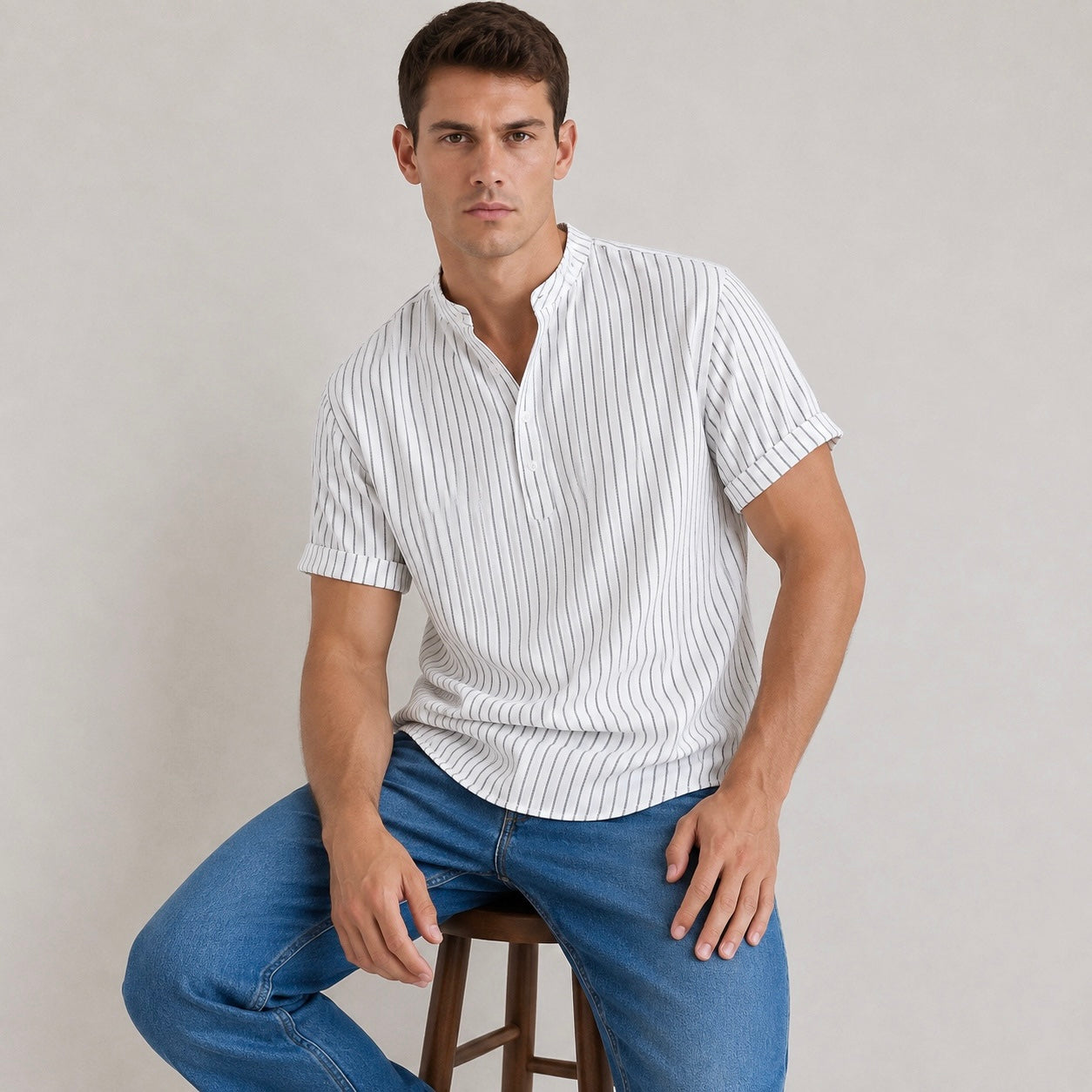 Men's Miro Half Collar Striped Casual Shirt
