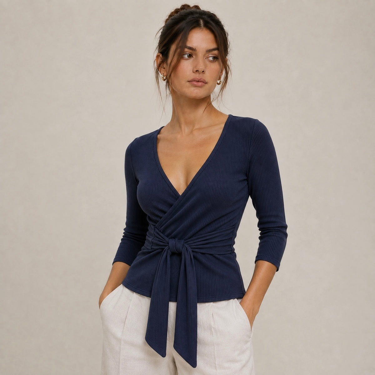Women's Amara Ribbed Stretchy Wrap Top
