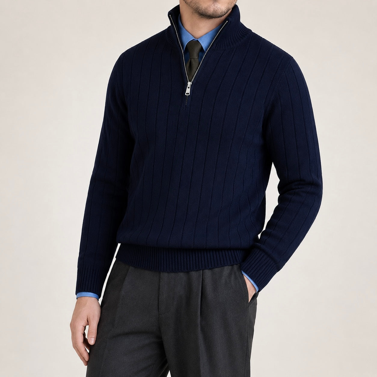 Men's Leon Quarter-Zip Up Knit Smart Jumper - Smart/Office Wear