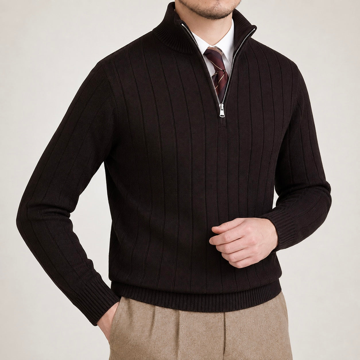 Men's Leon Quarter-Zip Up Knit Smart Jumper - Smart/Office Wear