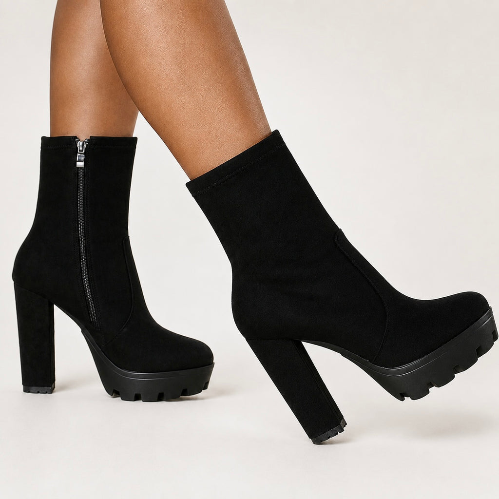 Women’s Monroe Black Platform Block Heel Ankle Boot