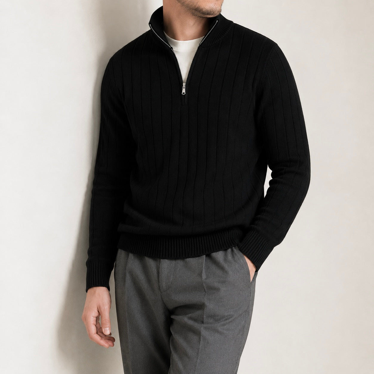 Men's Leon Quarter-Zip Up Knit Smart Jumper - Smart/Office Wear