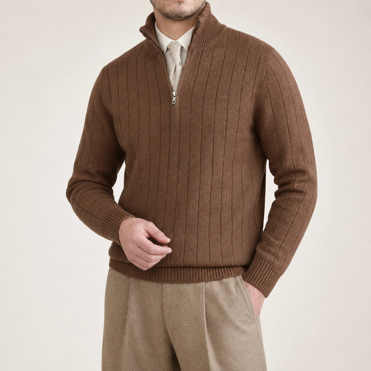 Men's Leon Quarter-Zip Up Knit Smart Jumper - Smart/Office Wear