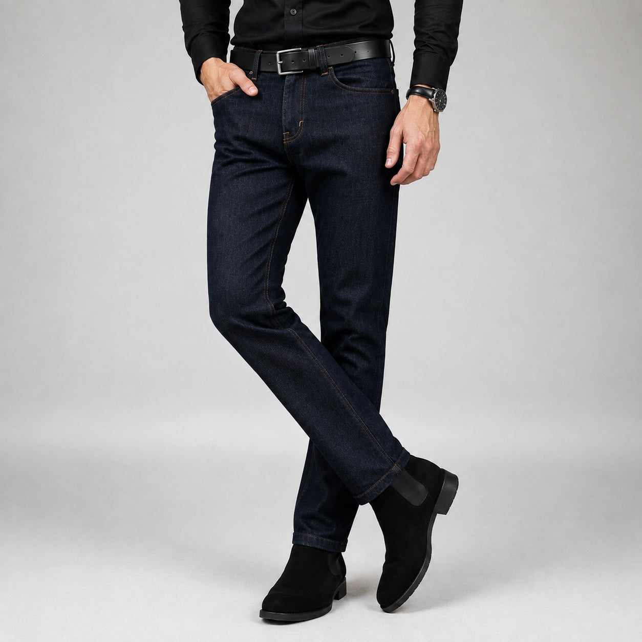 Men's Alden Denim Structured Straight-Leg Jeans