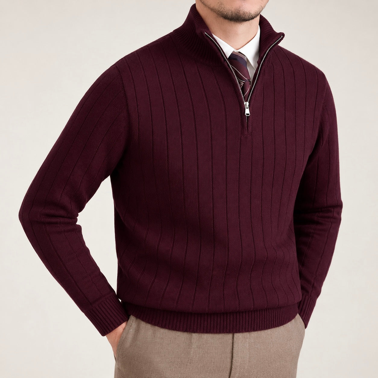 Men's Leon Quarter-Zip Up Knit Smart Jumper - Smart/Office Wear