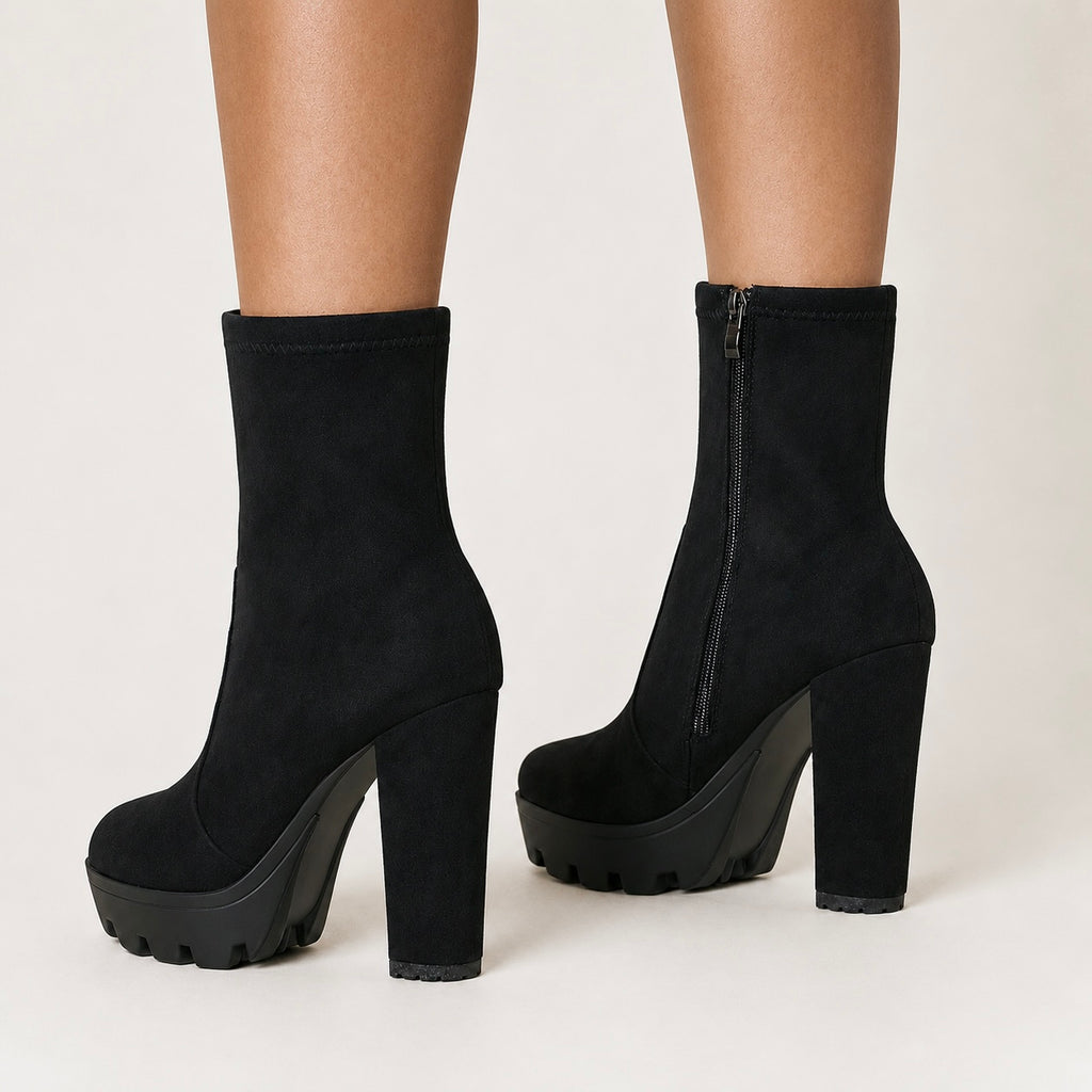 Women’s Monroe Black Platform Block Heel Ankle Boot