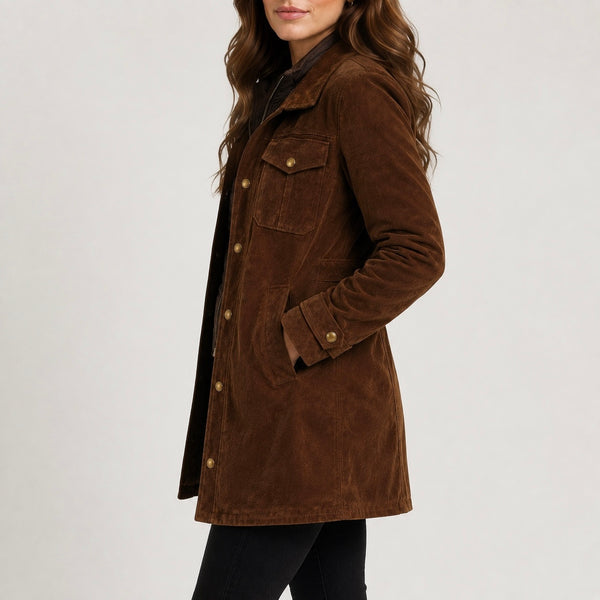 Women's Verona Brown Suede Autumn Coat