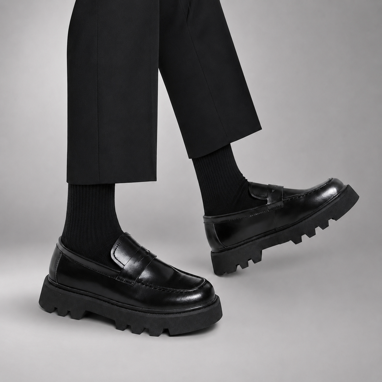 Men's Black Hugo Chunky Leather Penny Loafers